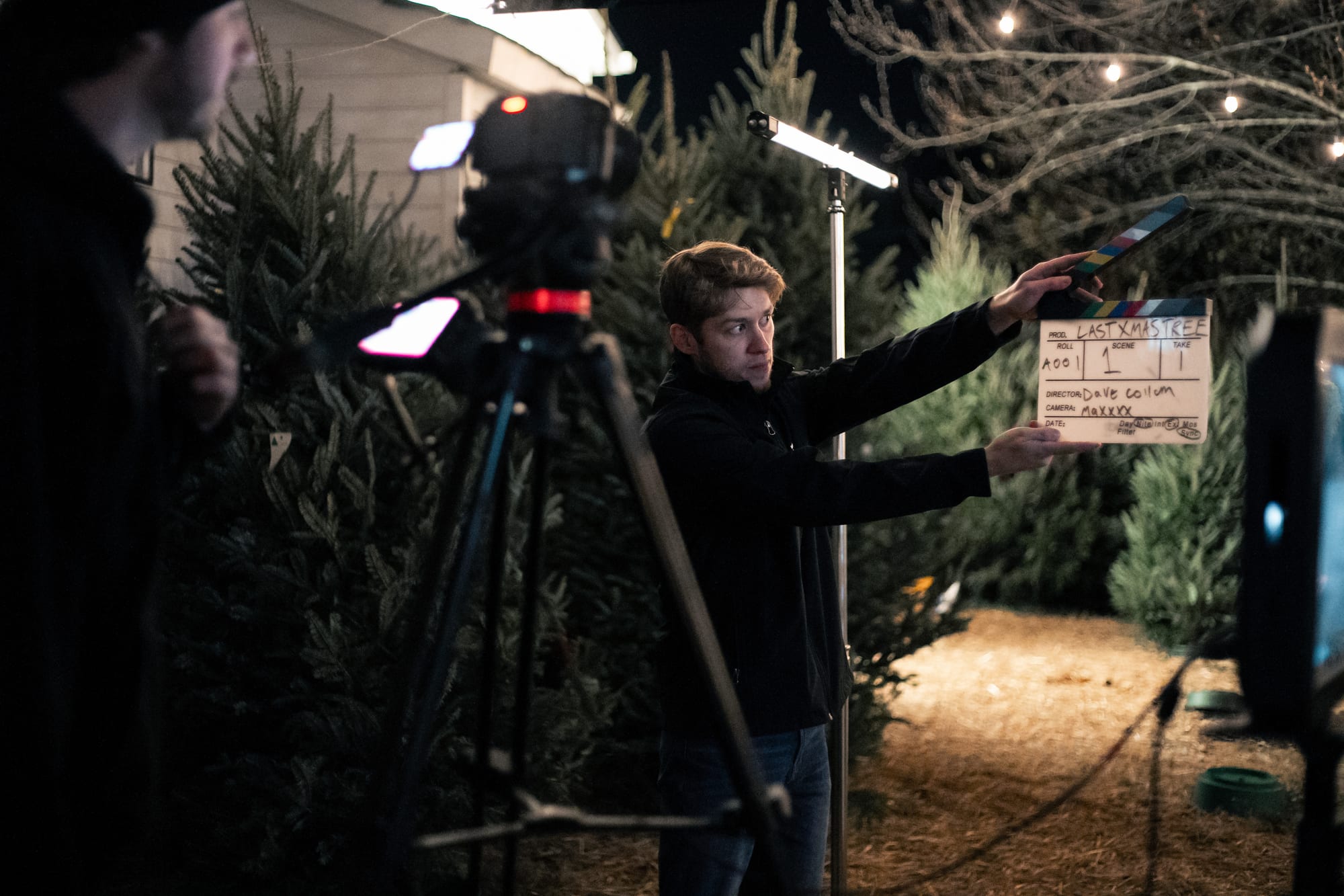 Slate clapping in front of the camera on set