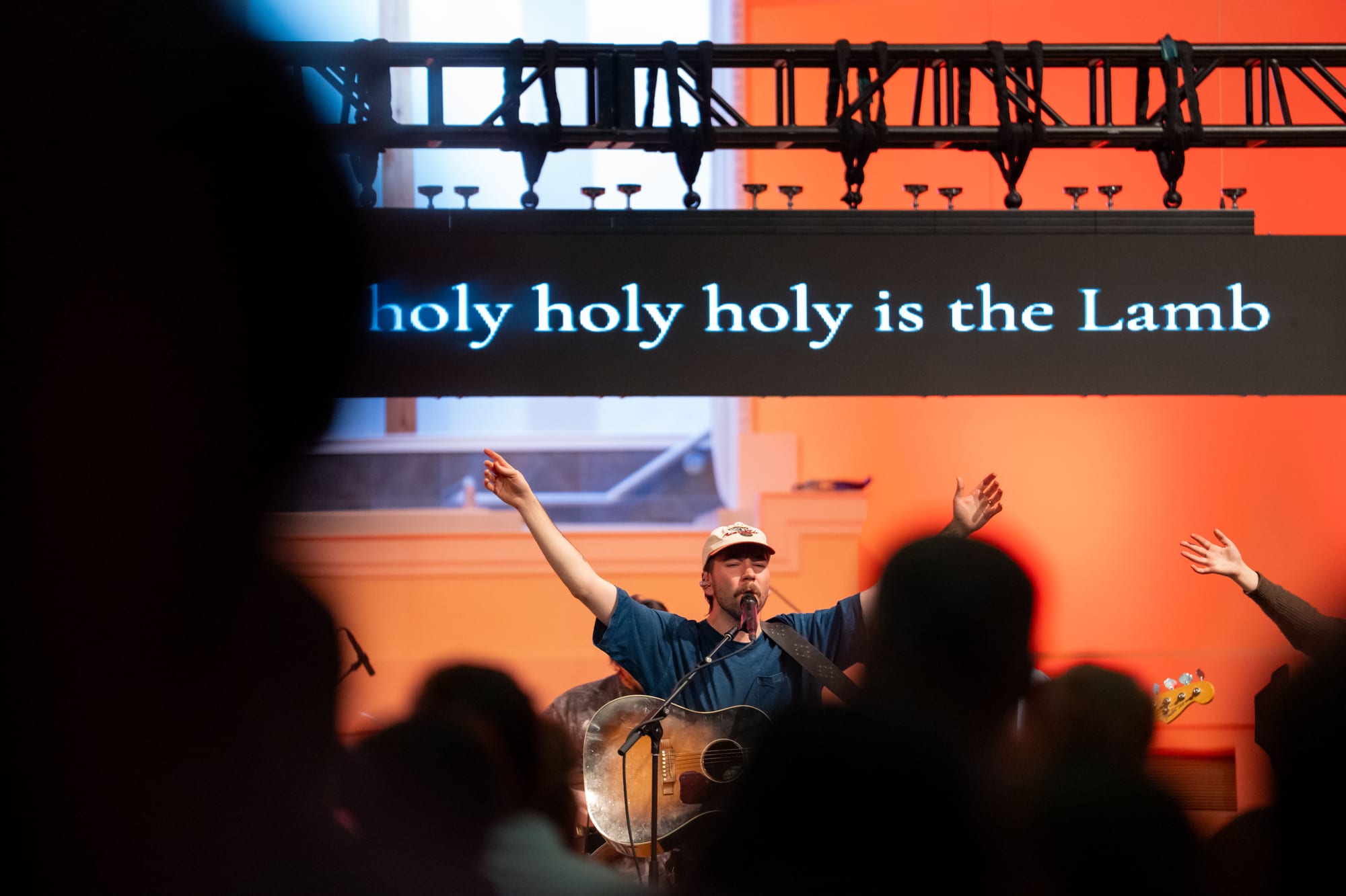 Worship band leading a crowd