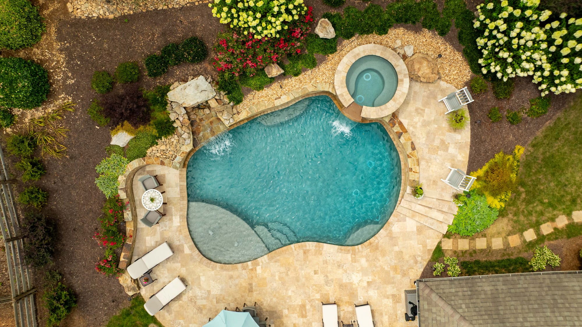 Aerial view of backyard pool