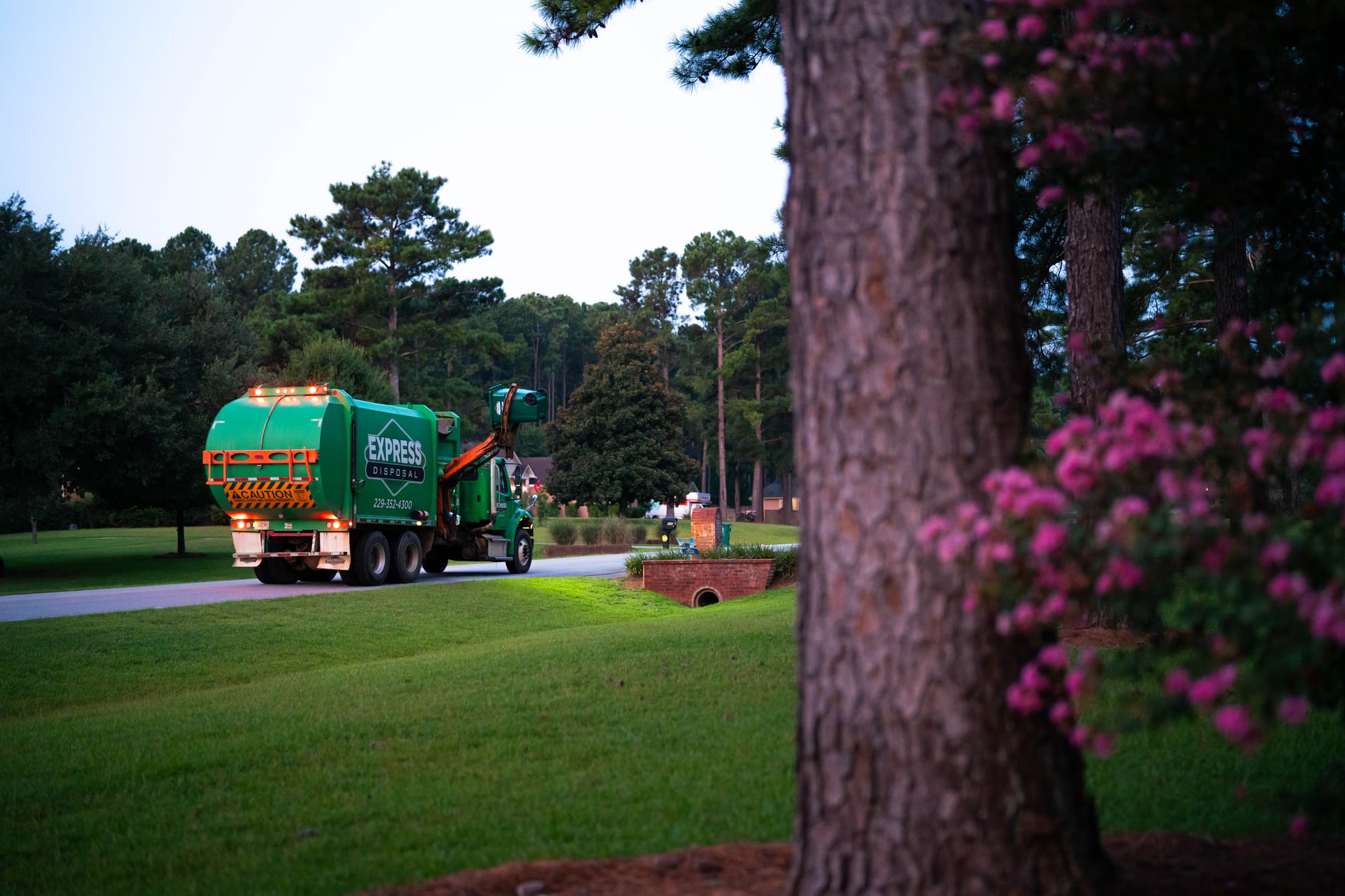 Disposal truck on residential route