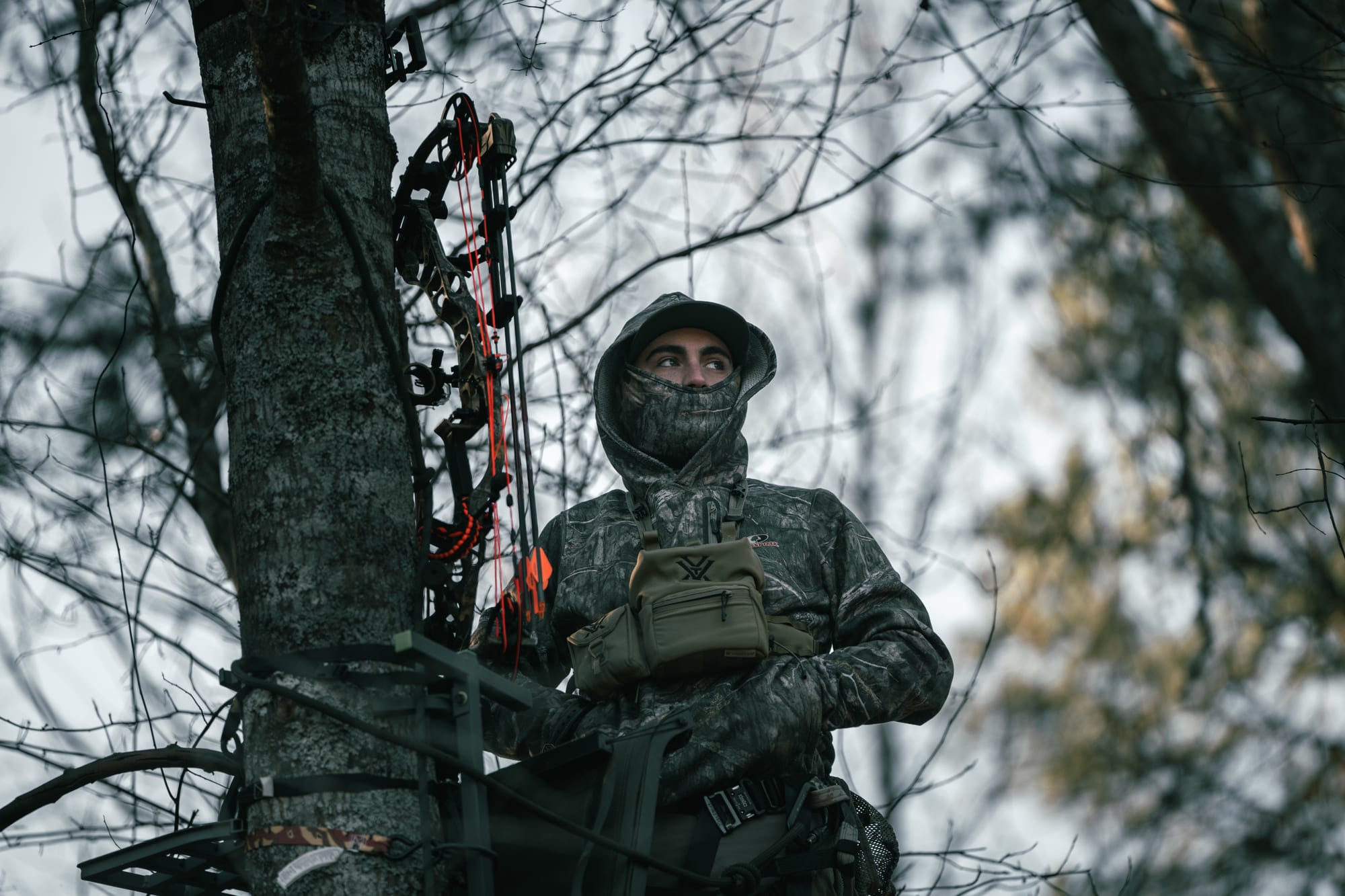 Bowhunter in a treestand
