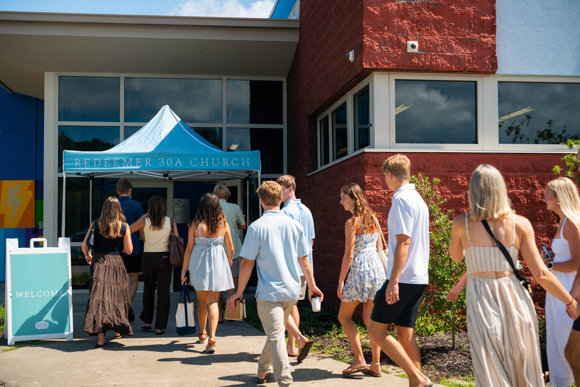 Church members entering event