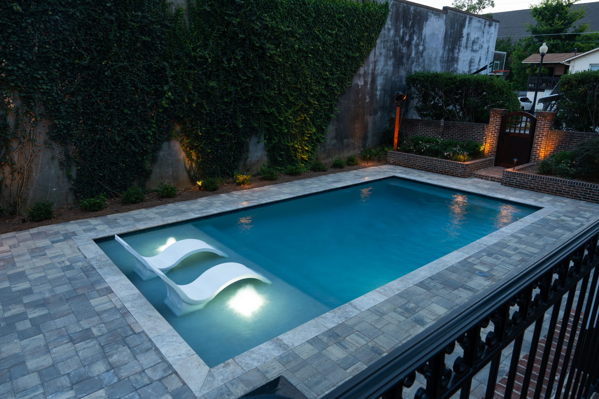 Aerial twilight pool view