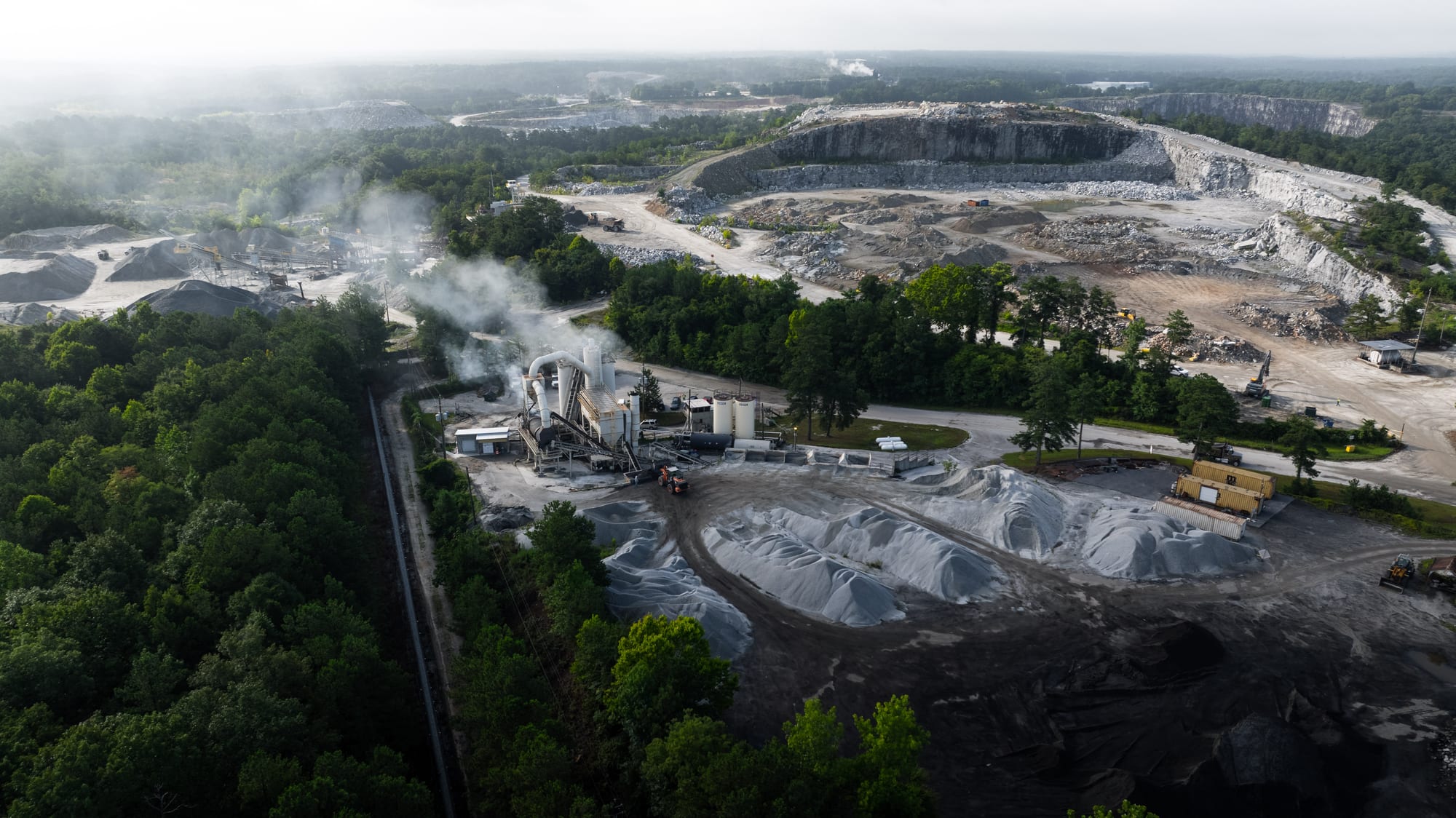 Aerial view of quarry and plant