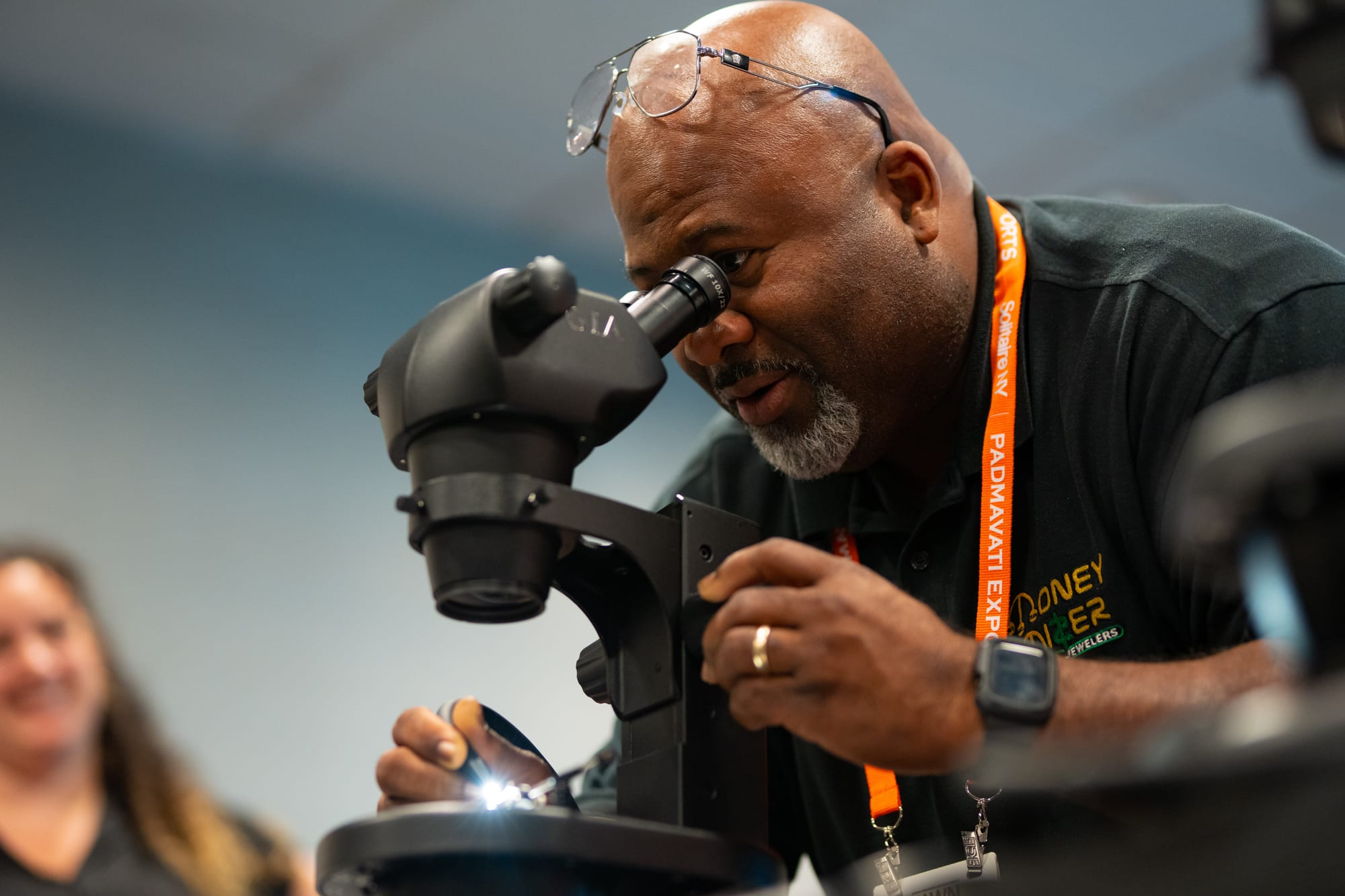 Jeweler examining a gem
